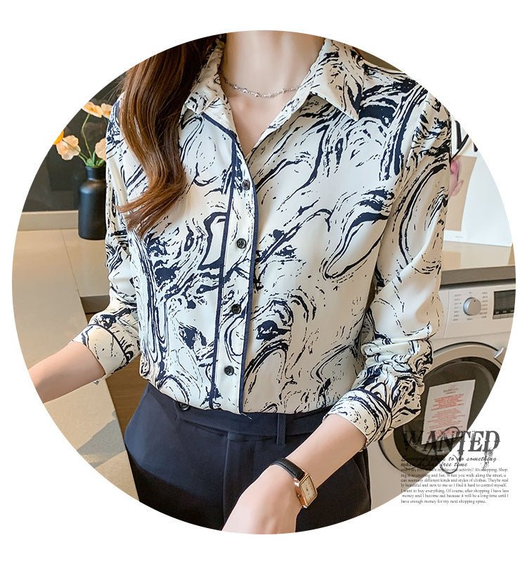 Women's Printed Long - sleeved Lapel Shirt - PratSN