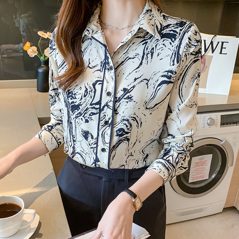 Women's Printed Long - sleeved Lapel Shirt - PratSN