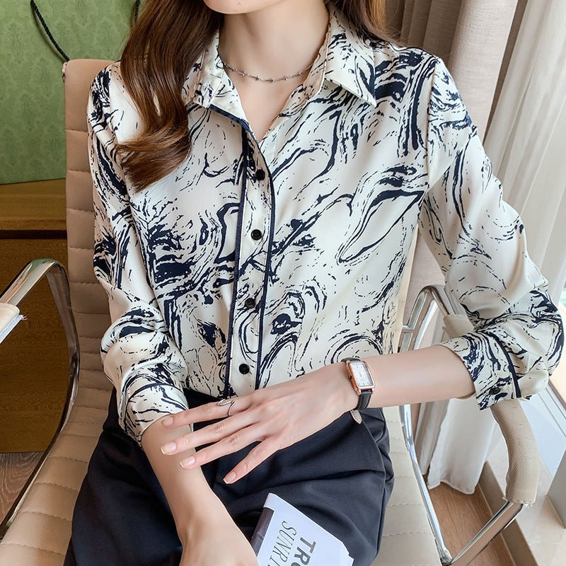 Women's Printed Long - sleeved Lapel Shirt - PratSN