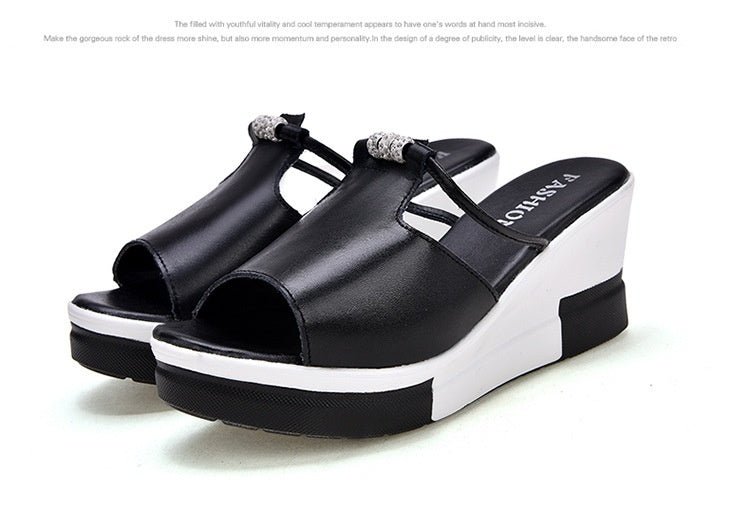 Women's PU Rhinestone Wedge Platform Slippers - PratSN