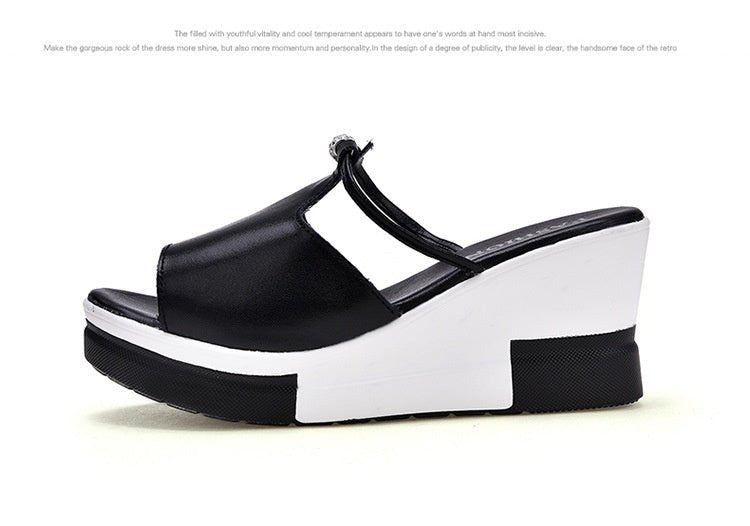 Women's PU Rhinestone Wedge Platform Slippers - PratSN