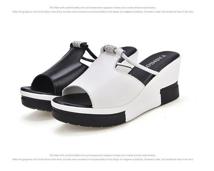 Women's PU Rhinestone Wedge Platform Slippers - PratSN