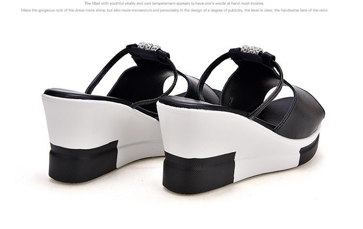 Women's PU Rhinestone Wedge Platform Slippers - PratSN