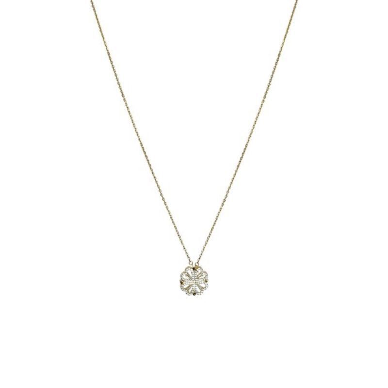 Women's Retro Magnetic Folding Heart Shaped Four Leaf Clover Pendant Necklace - PratSN