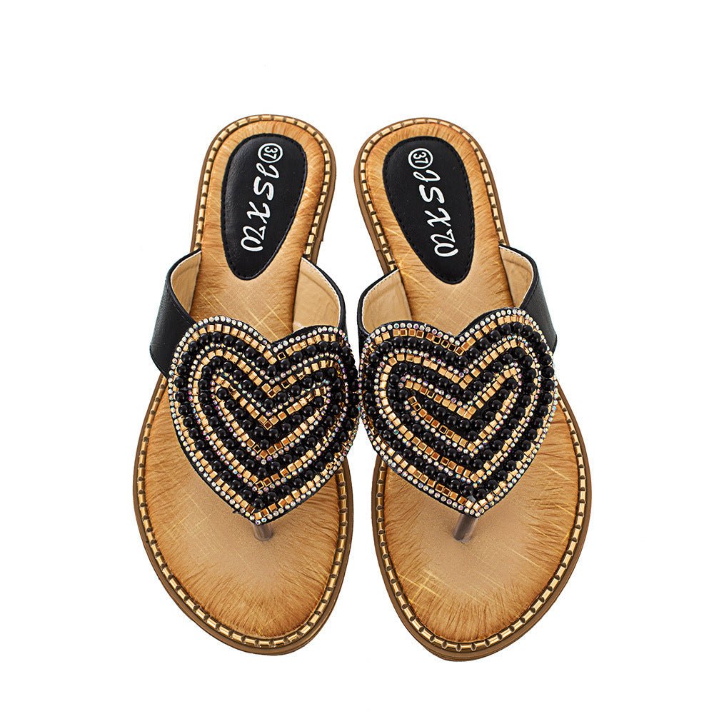 Women's Rhinestone Pearl Shoes Love Flip - flops - PratSN