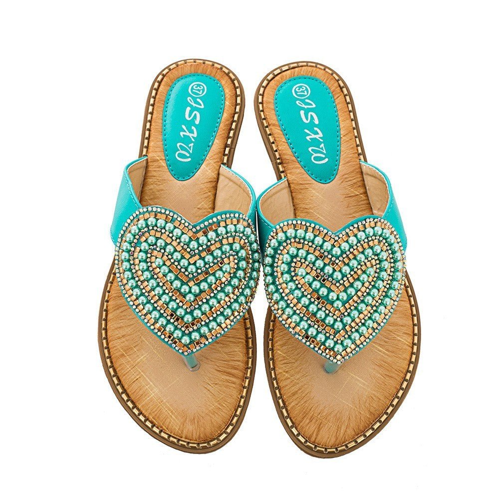 Women's Rhinestone Pearl Shoes Love Flip - flops - PratSN