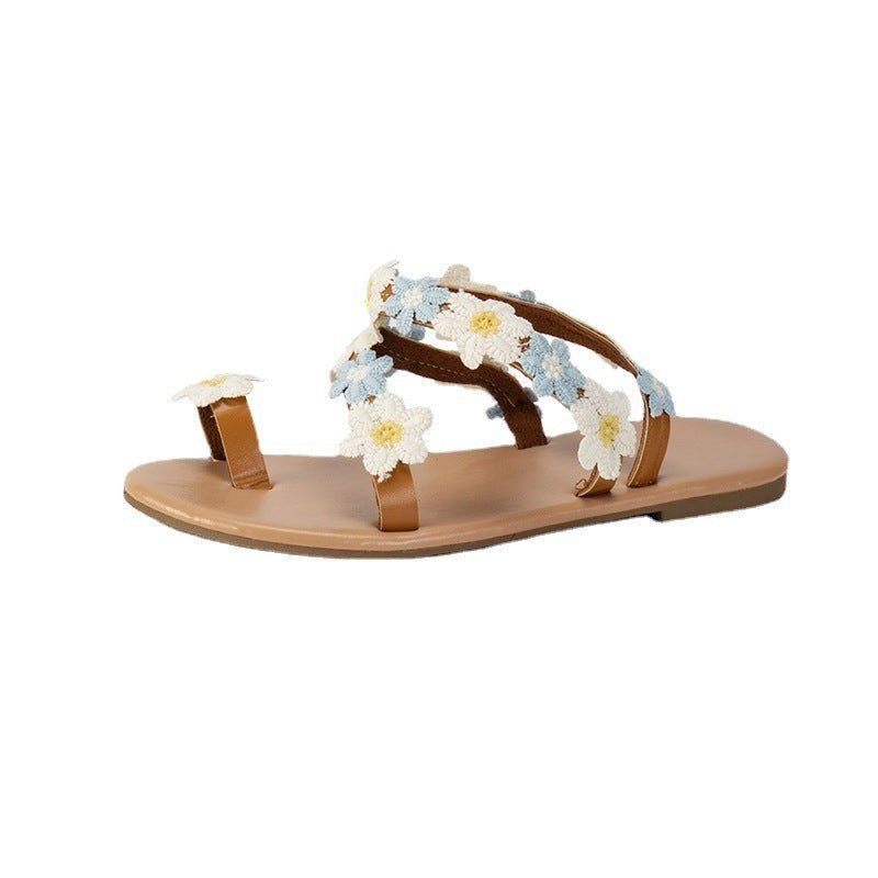 women's Ring Sandals Flat Flower Flat - PratSN