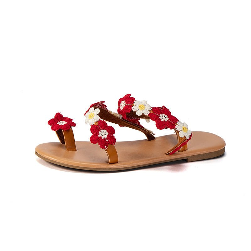 women's Ring Sandals Flat Flower Flat - PratSN