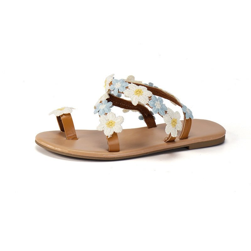 women's Ring Sandals Flat Flower Flat - PratSN