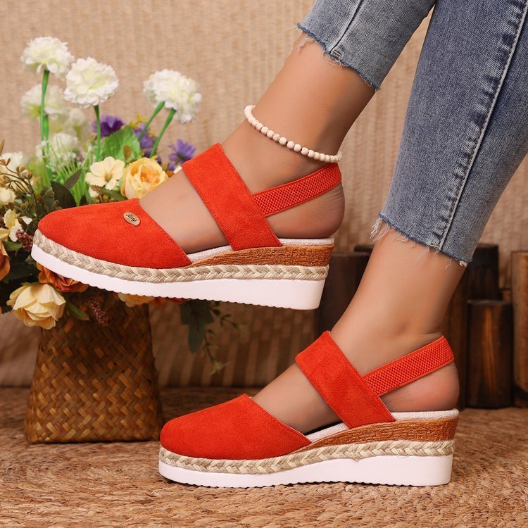 Women's Shoes Wedge Lightweight Hemp Rope Braided Closed Toe Elastic - PratSN