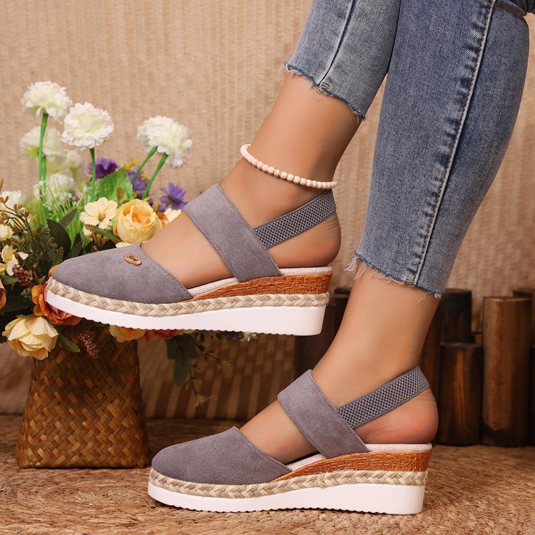 Women's Shoes Wedge Lightweight Hemp Rope Braided Closed Toe Elastic - PratSN