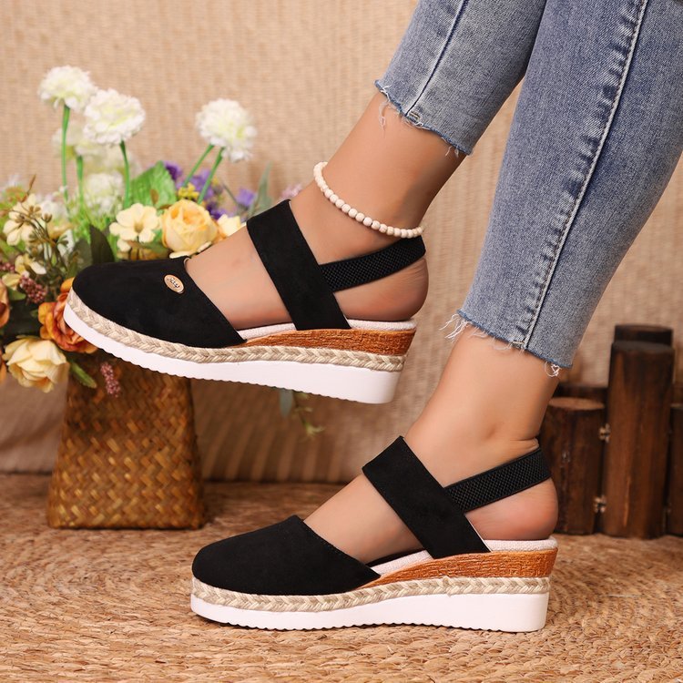 Women's Shoes Wedge Lightweight Hemp Rope Braided Closed Toe Elastic - PratSN