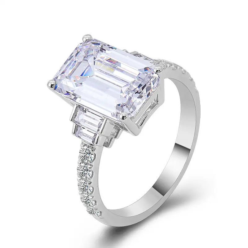 Women's Simple Personality Square Inlaid Zircon Ring - PratSN