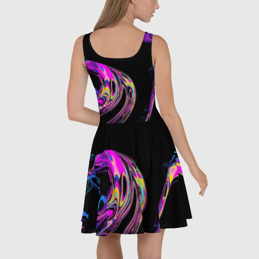 women's Skater Dress, Black and Purple Skater dress, Festival rave dress, Clubwear, Fit and Flare Skater Mini Dress, - PratSN
