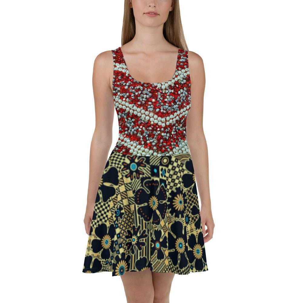 Spring Skater Dress, Red Black Sleeveless Mini Dress, Floral Print
