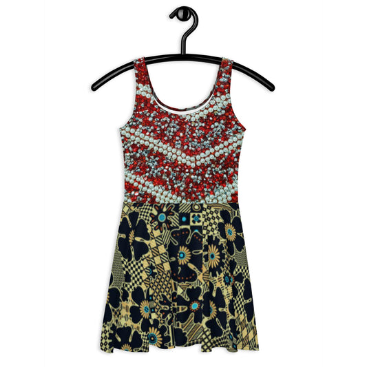 Women's Skater Dress, Black Red Mini Dress, Floral Print Dress, sleeveless dress, Skater dress for summer and spring Clubwear - PratSN