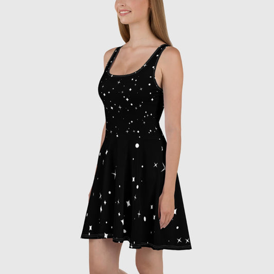 Women's Skater Dress, Black skater dress, Glitter pattern dress, Sleeveless dress, Skater dress for summer and spring - PratSN