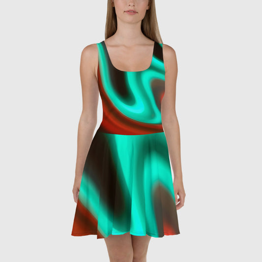 Women's Skater Dress, Bright color skater dress, Liquid swirl pattern sleeveless dress, Skater dress for summer and spring - PratSN