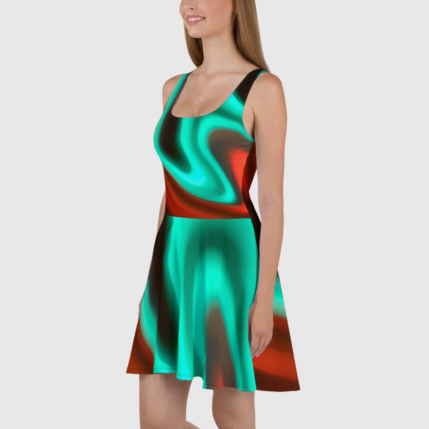 Women's Skater Dress, Bright color skater dress, Liquid swirl pattern sleeveless dress, Skater dress for summer and spring - PratSN