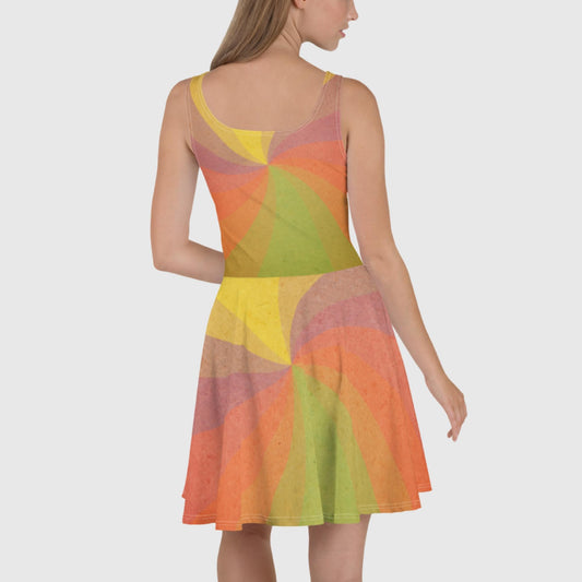 Women's Skater Dress, Multicolor skater dress, Geometric pattern skater dress for summer and spring - PratSN