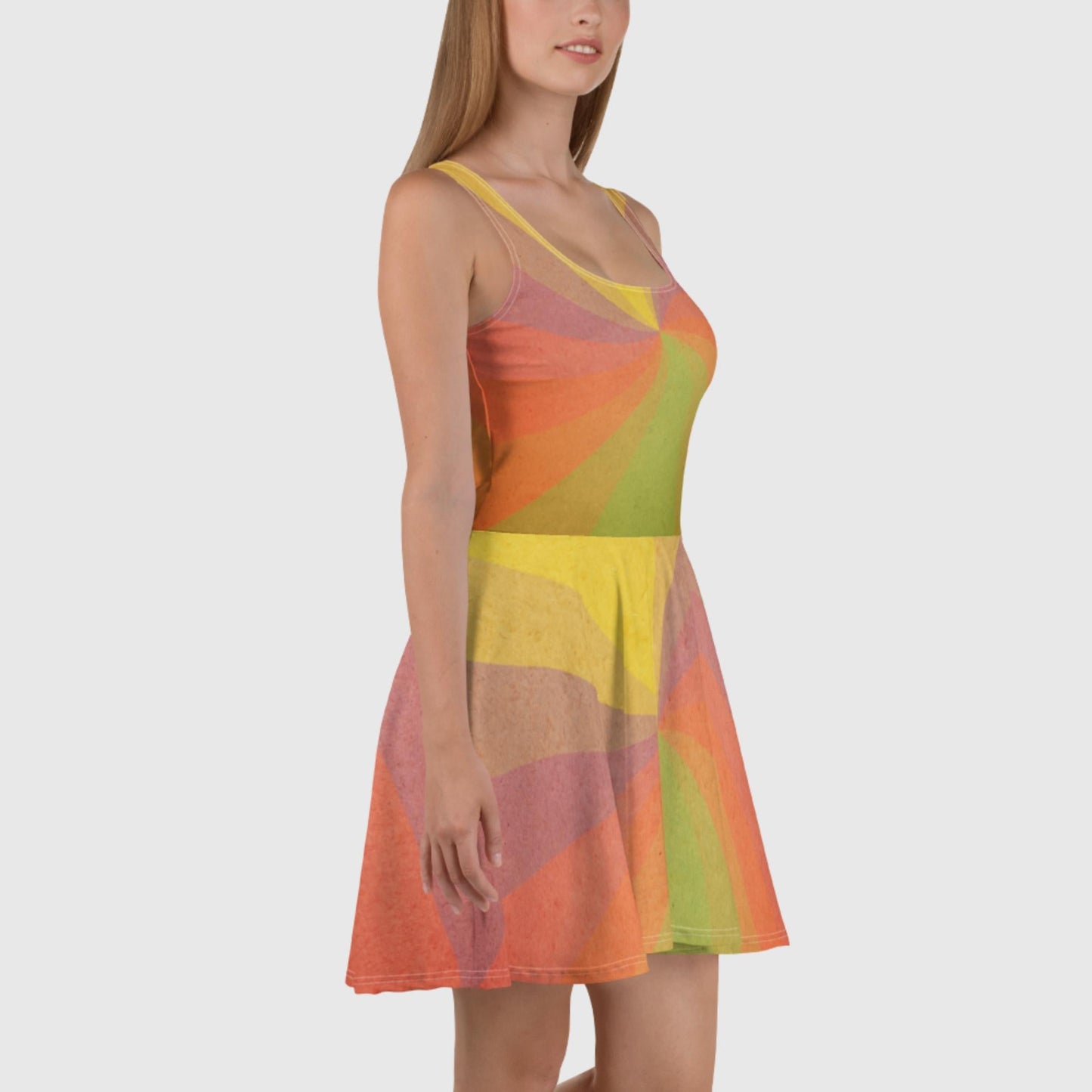 Women's Skater Dress, Multicolor skater dress, Geometric pattern skater dress for summer and spring - PratSN