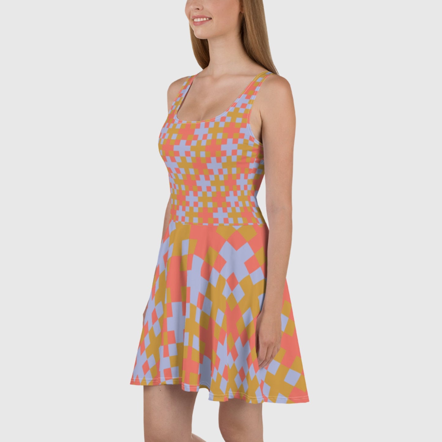Women's Skater Dress, Multicolor skater dress, Geometric pattern sleeveless dress, Skater dress for summer and spring - PratSN