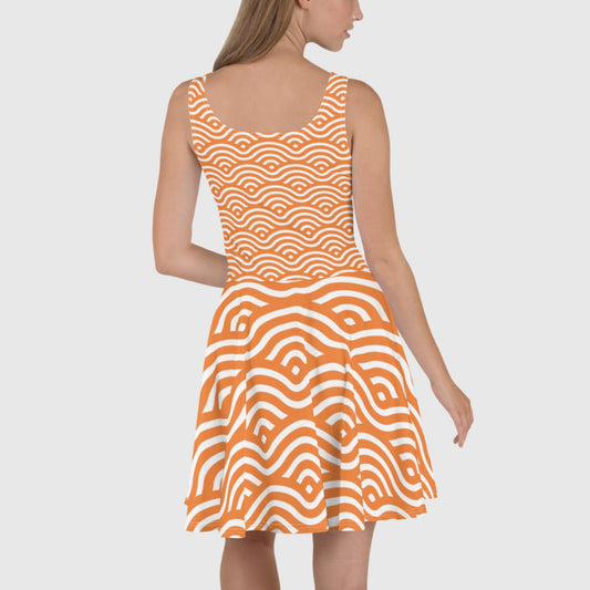Women's Skater Dress, White - Orange skater dress, Sleeveless dress, Skater dress for summer and spring - PratSN