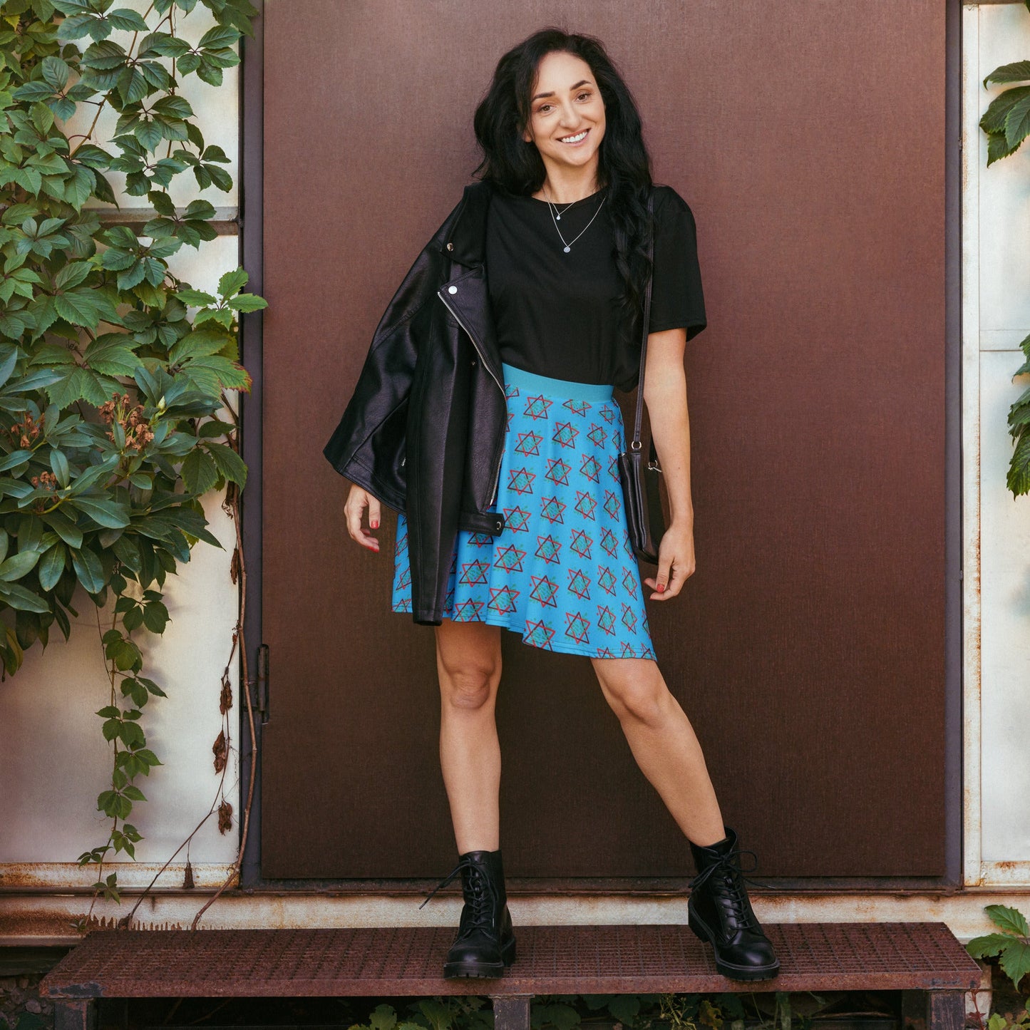 Women's skater skirt, Deep sky blue color skirt, Festive skater skirt, Cut & sew sublimation skirt, skater skirt for summer and spring festivals - PratSN
