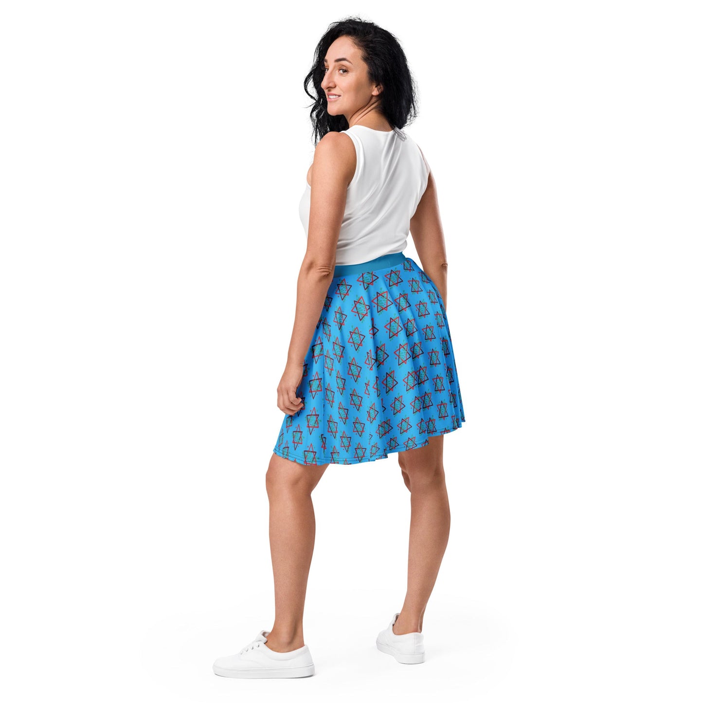 Women's skater skirt, Deep sky blue color skirt, Festive skater skirt, Cut & sew sublimation skirt, skater skirt for summer and spring festivals - PratSN