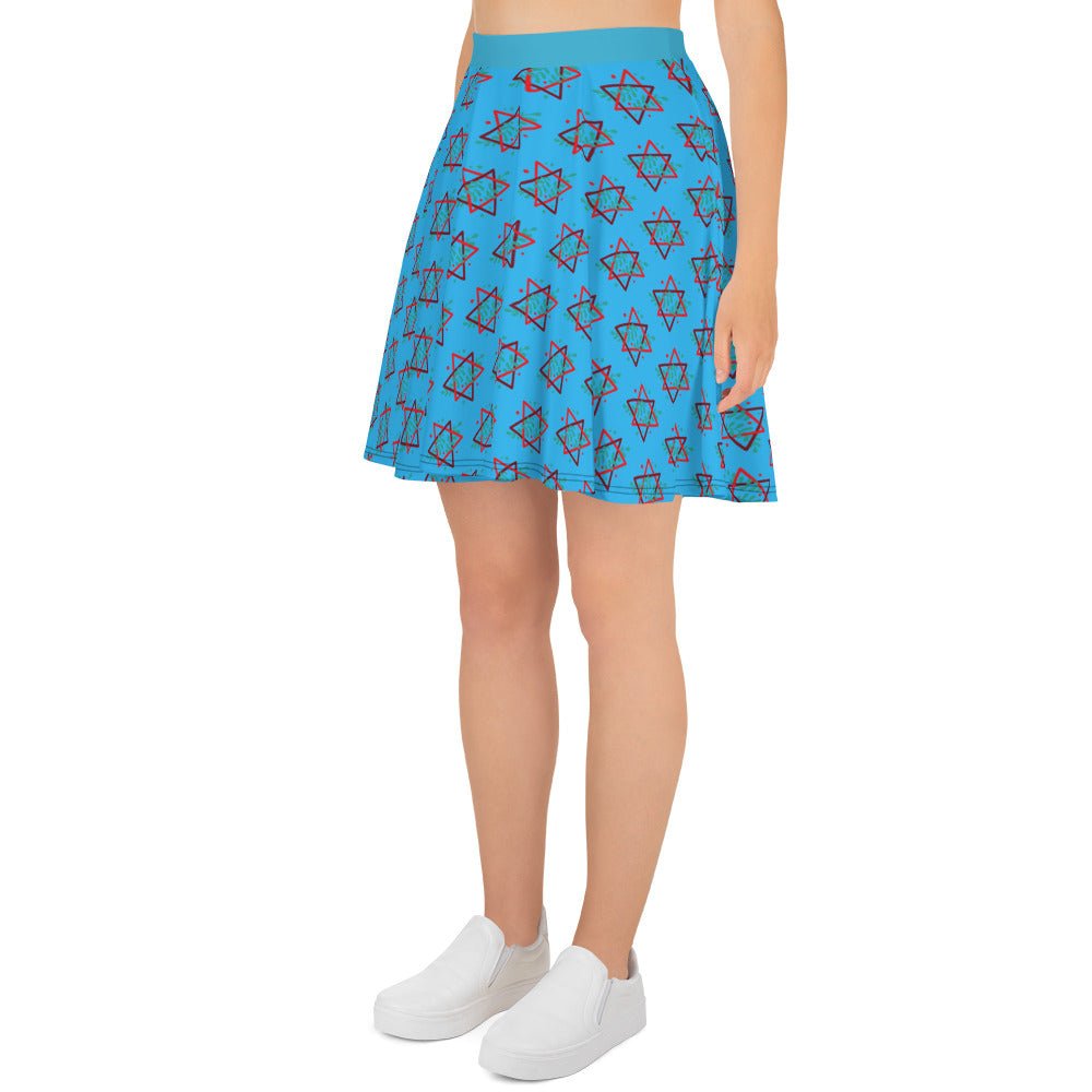 Women's skater skirt, Deep sky blue color skirt, Festive skater skirt, Cut & sew sublimation skirt, skater skirt for summer and spring festivals - PratSN