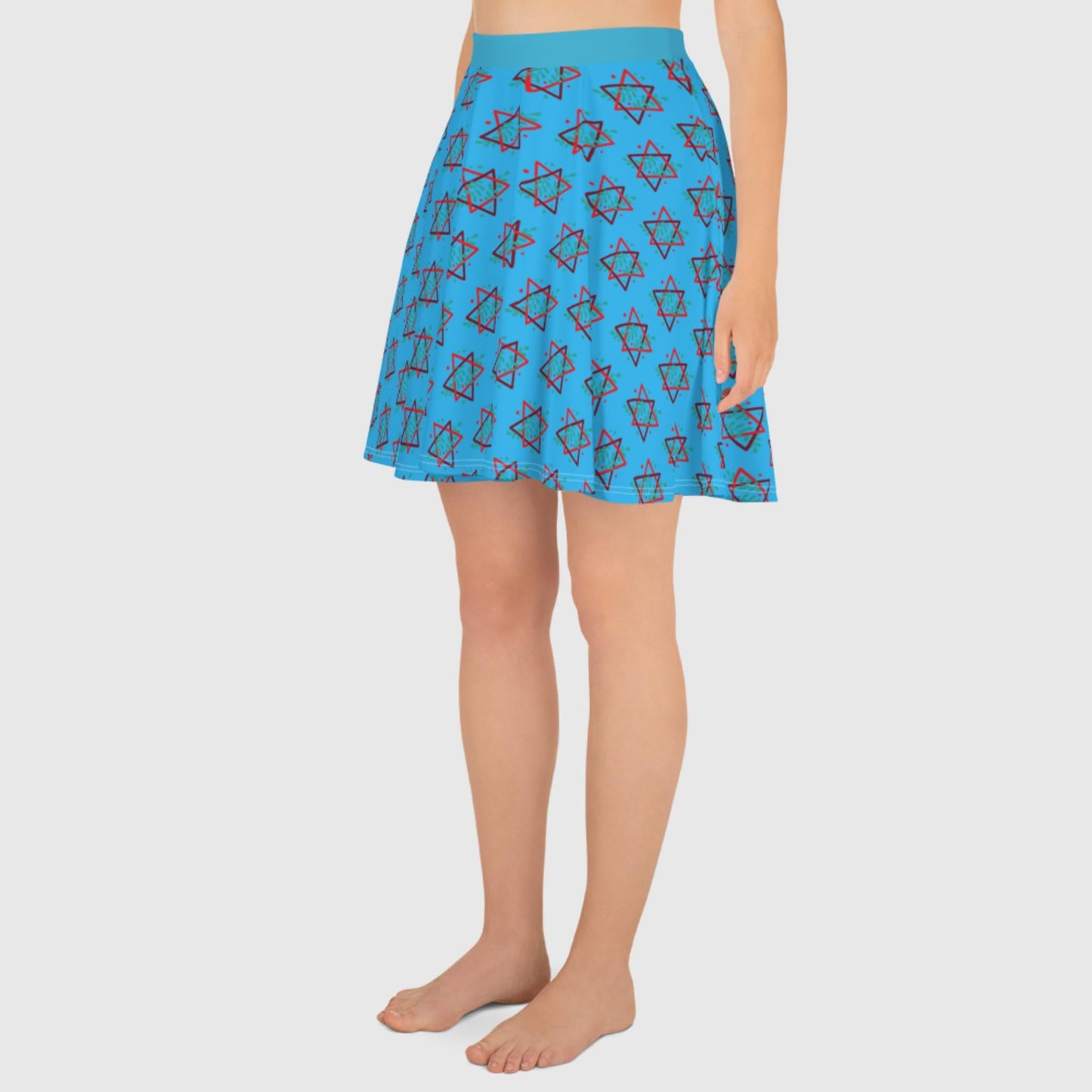 Women's skater skirt, Deep sky blue color skirt, Festive skater skirt, Cut & sew sublimation skirt, skater skirt for summer and spring festivals - PratSN