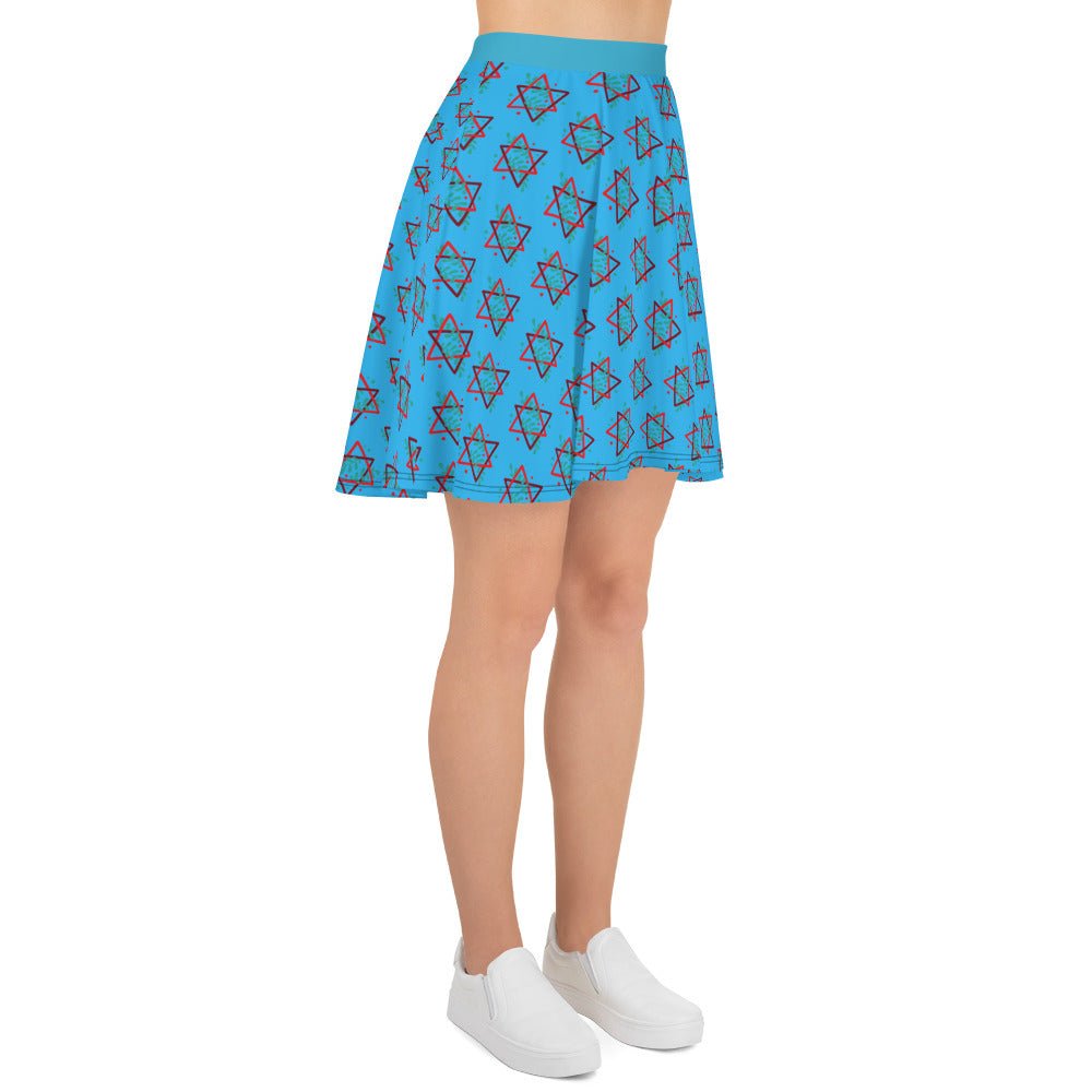 Women's skater skirt, Deep sky blue color skirt, Festive skater skirt, Cut & sew sublimation skirt, skater skirt for summer and spring festivals - PratSN