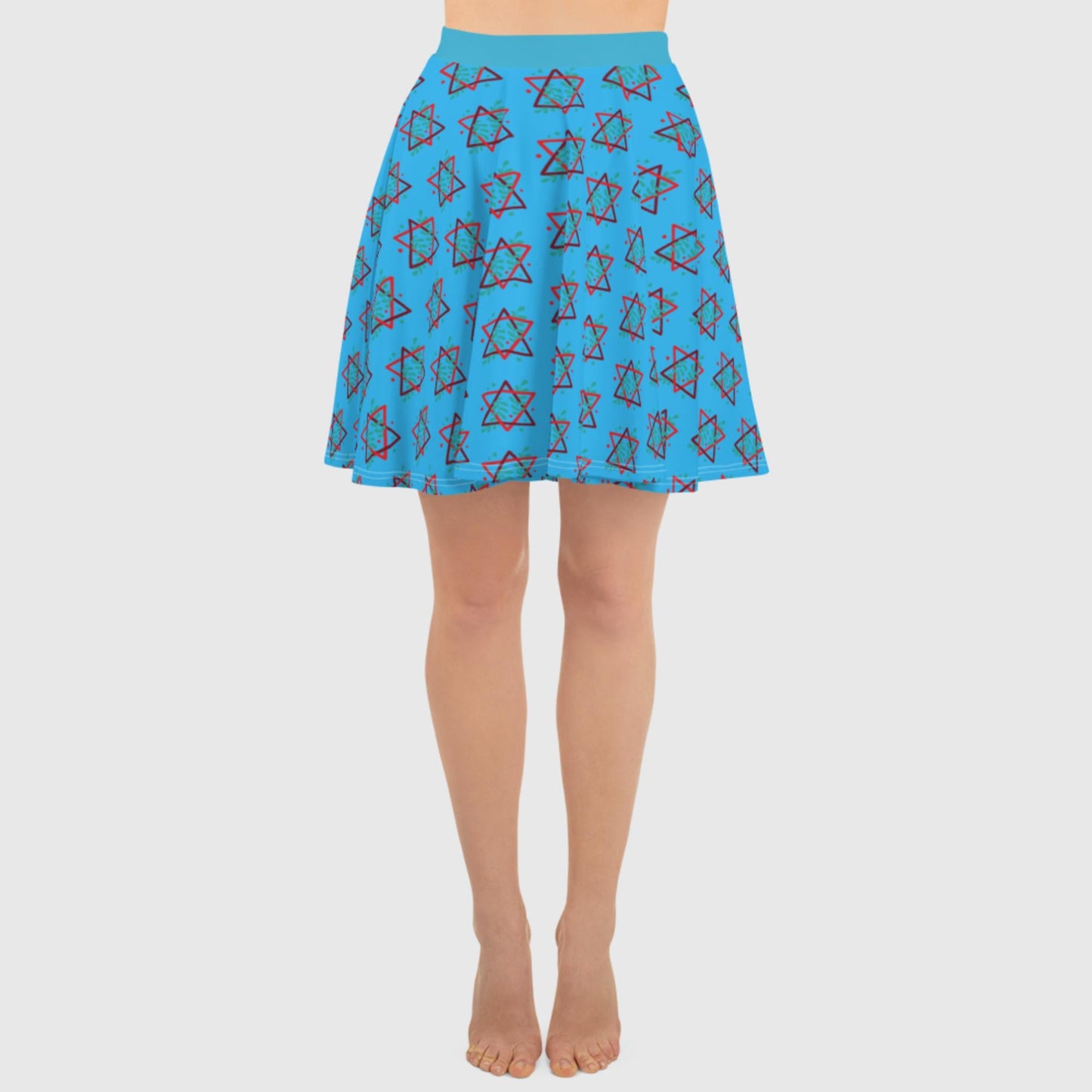 Women's skater skirt, Deep sky blue color skirt, Festive skater skirt, Cut & sew sublimation skirt, skater skirt for summer and spring festivals - PratSN