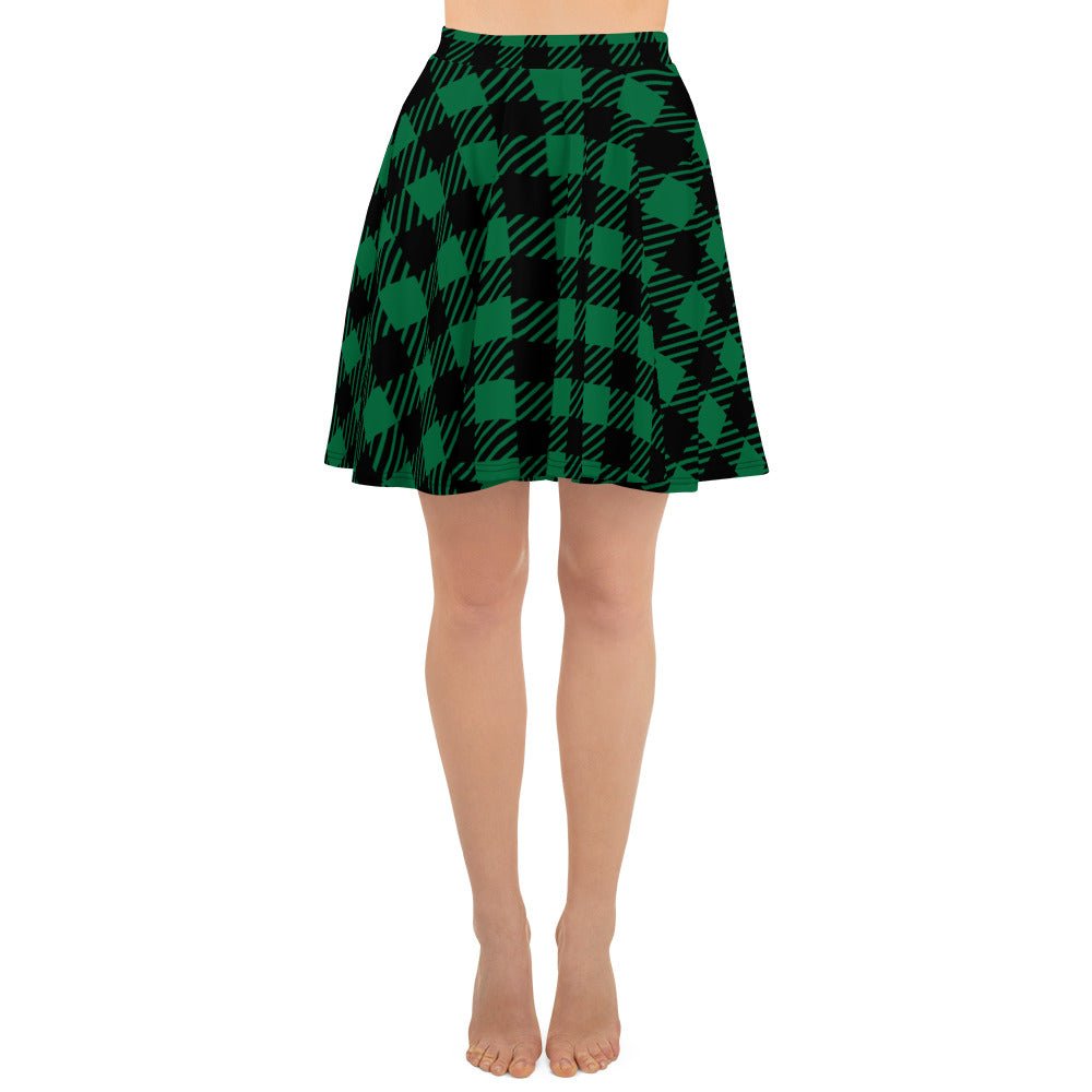 Women's skater skirt, Green and black color skirt, Geometric skater skirt, Cut & sew sublimation skirt, skater skirt for summer and spring - PratSN