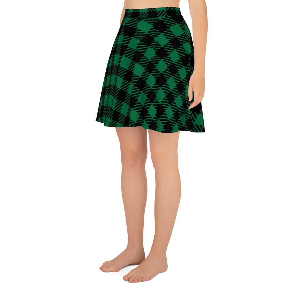 Women's skater skirt, Green and black color skirt, Geometric skater skirt, Cut & sew sublimation skirt, skater skirt for summer and spring - PratSN