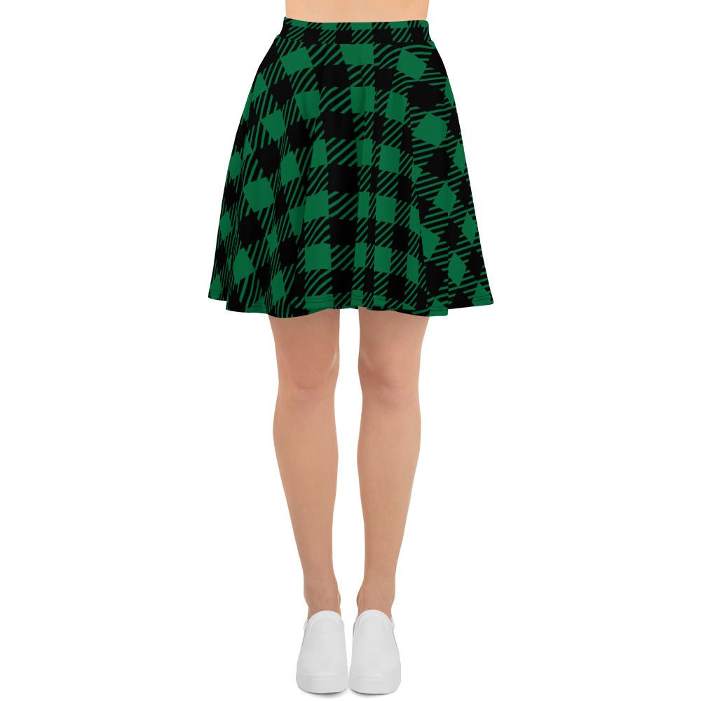 Women's skater skirt, Green and black color skirt, Geometric skater skirt, Cut & sew sublimation skirt, skater skirt for summer and spring - PratSN