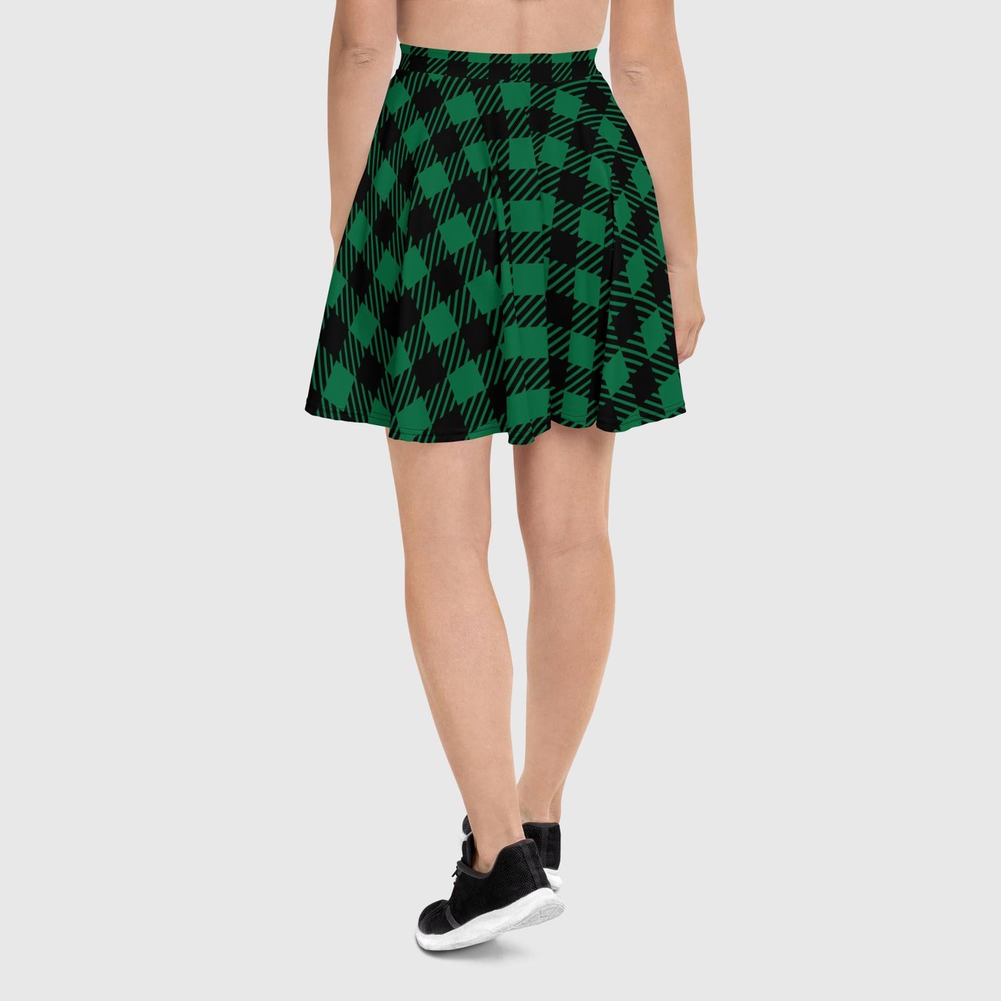 Women's skater skirt, Green and black color skirt, Geometric skater skirt, Cut & sew sublimation skirt, skater skirt for summer and spring - PratSN
