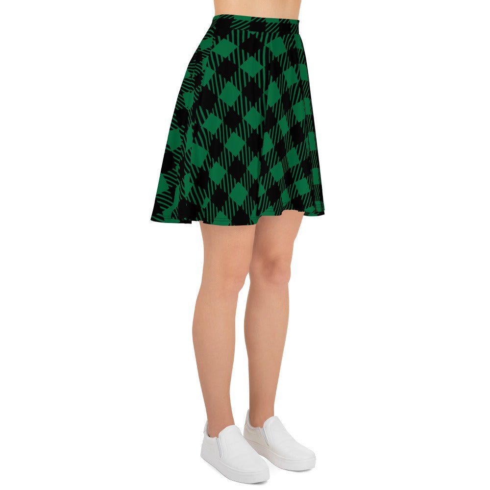 Women's skater skirt, Green and black color skirt, Geometric skater skirt, Cut & sew sublimation skirt, skater skirt for summer and spring - PratSN
