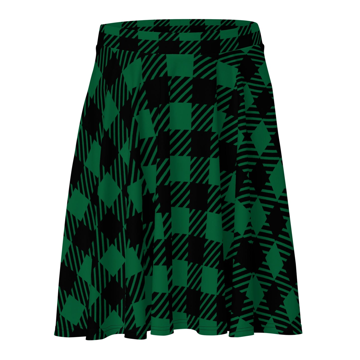 Women's skater skirt, Green and black color skirt, Geometric skater skirt, Cut & sew sublimation skirt, skater skirt for summer and spring - PratSN