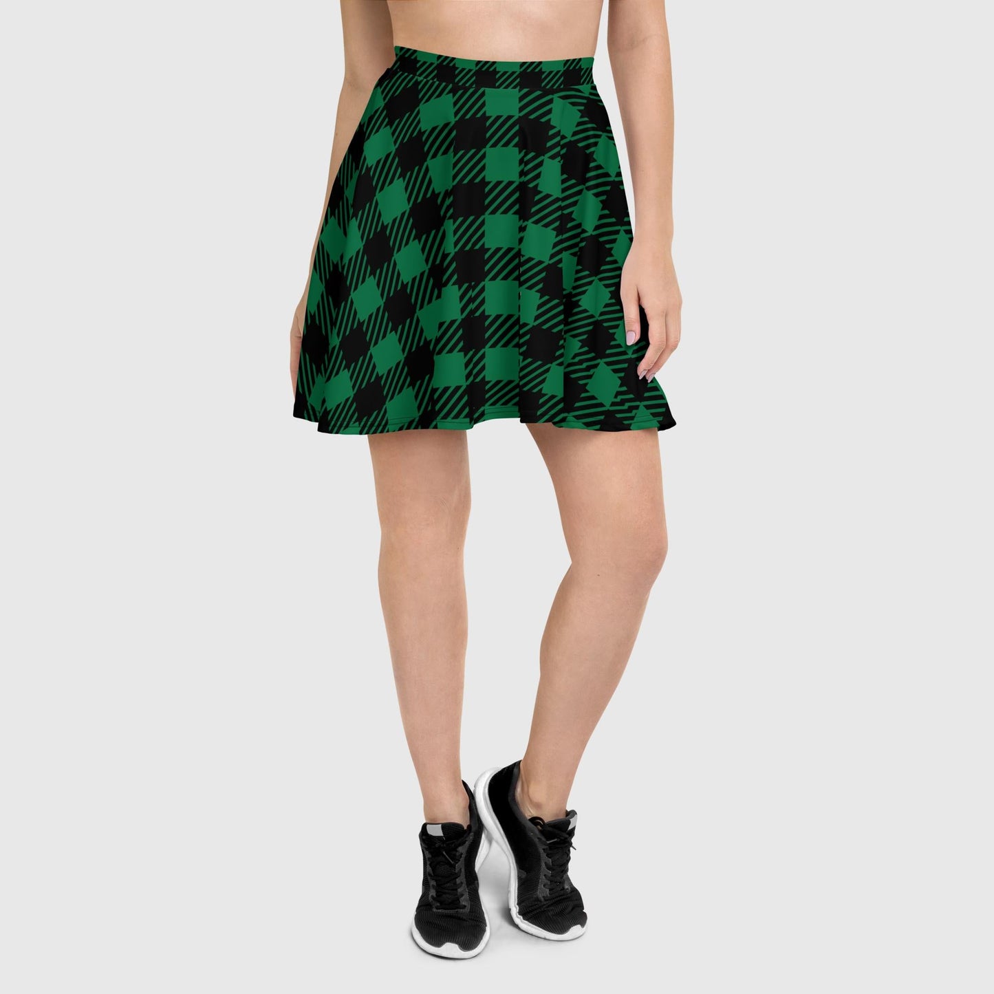 Women's skater skirt, Green and black color skirt, Geometric skater skirt, Cut & sew sublimation skirt, skater skirt for summer and spring - PratSN