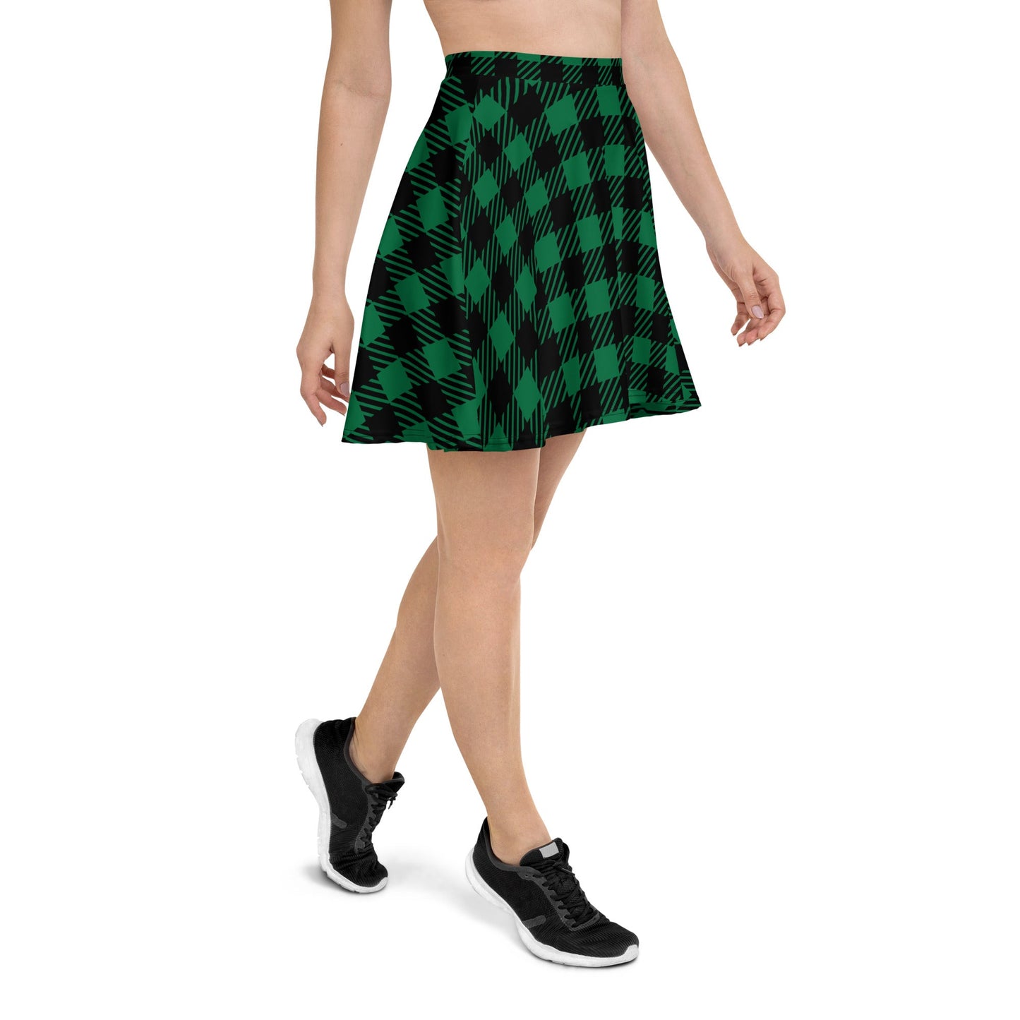 Women's skater skirt, Green and black color skirt, Geometric skater skirt, Cut & sew sublimation skirt, skater skirt for summer and spring - PratSN