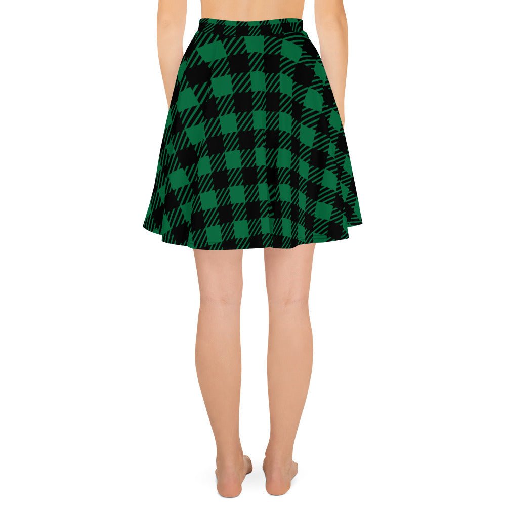 Women's skater skirt, Green and black color skirt, Geometric skater skirt, Cut & sew sublimation skirt, skater skirt for summer and spring - PratSN
