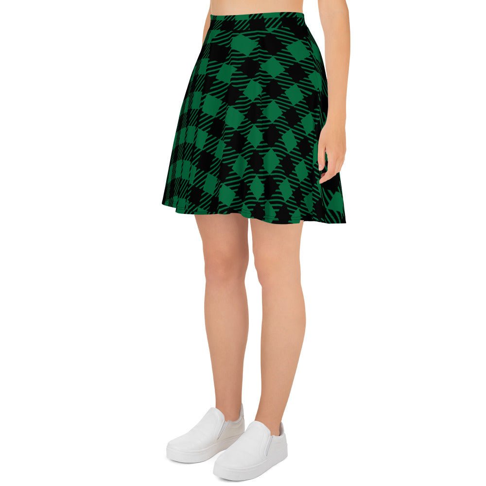 Women's skater skirt, Green and black color skirt, Geometric skater skirt, Cut & sew sublimation skirt, skater skirt for summer and spring - PratSN