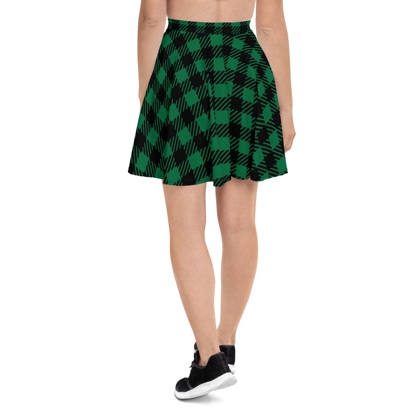 Women's skater skirt, Green and black color skirt, Geometric skater skirt, Cut & sew sublimation skirt, skater skirt for summer and spring - PratSN