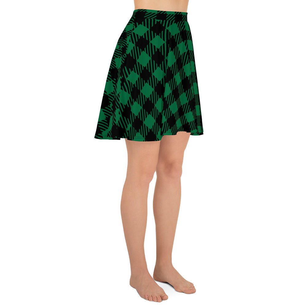 Women's skater skirt, Green and black color skirt, Geometric skater skirt, Cut & sew sublimation skirt, skater skirt for summer and spring - PratSN