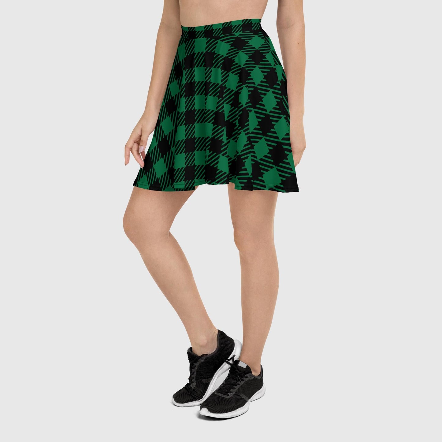 Women's skater skirt, Green and black color skirt, Geometric skater skirt, Cut & sew sublimation skirt, skater skirt for summer and spring - PratSN