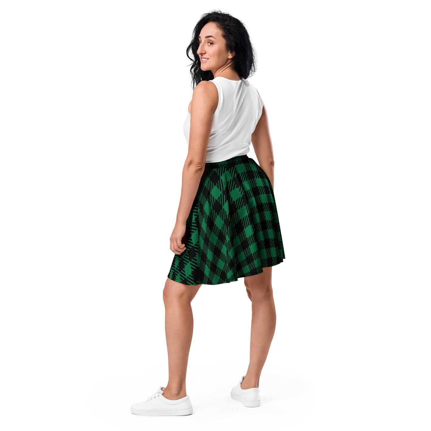 Women's skater skirt, Green and black color skirt, Geometric skater skirt, Cut & sew sublimation skirt, skater skirt for summer and spring - PratSN