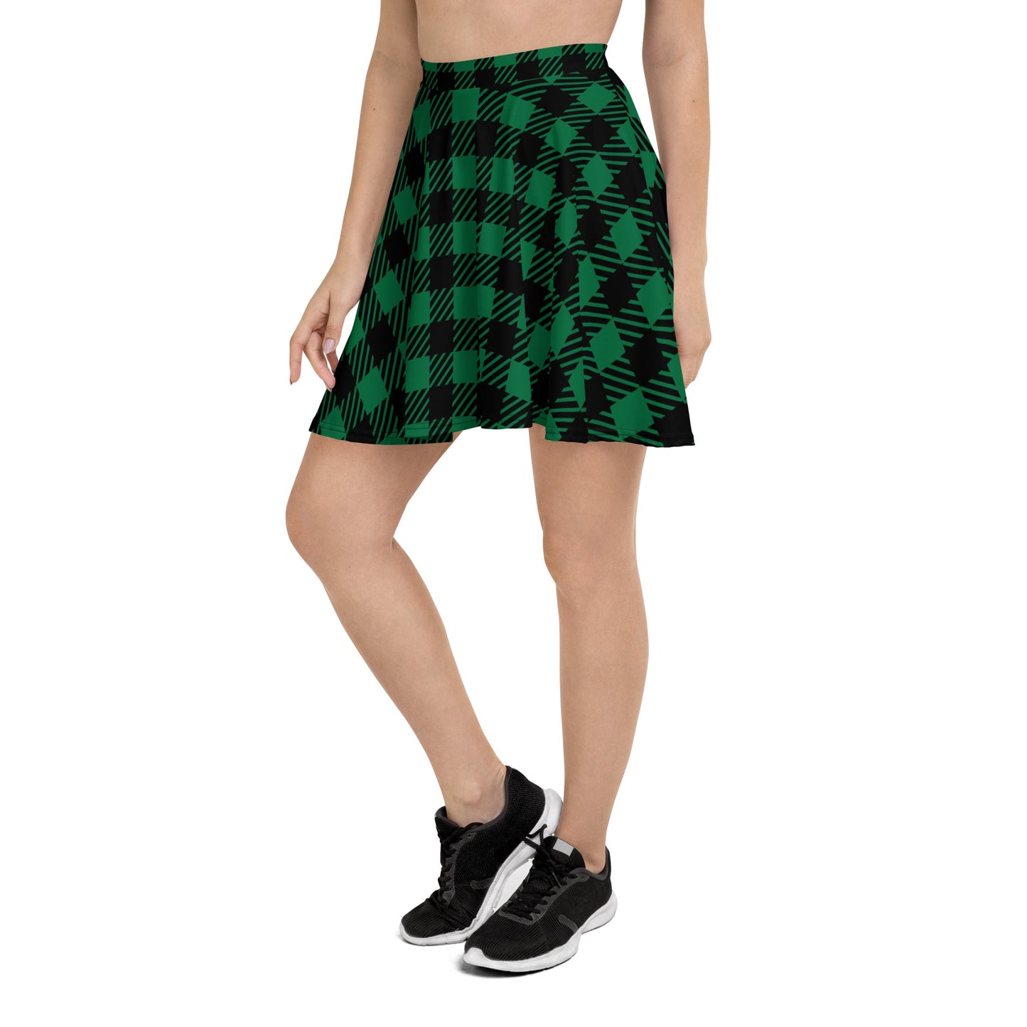 Women's skater skirt, Green and black color skirt, Geometric skater skirt, Cut & sew sublimation skirt, skater skirt for summer and spring - PratSN