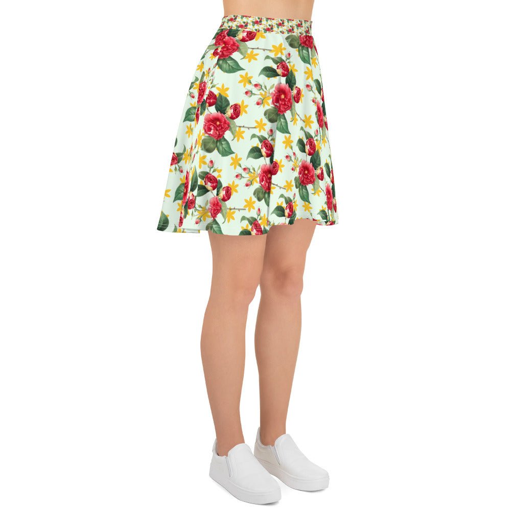 Women's skater skirt, Multi color skirt, Blooming pattern skater skirt, Cut & sew sublimation skirt, skater skirt for summer and spring - PratSN