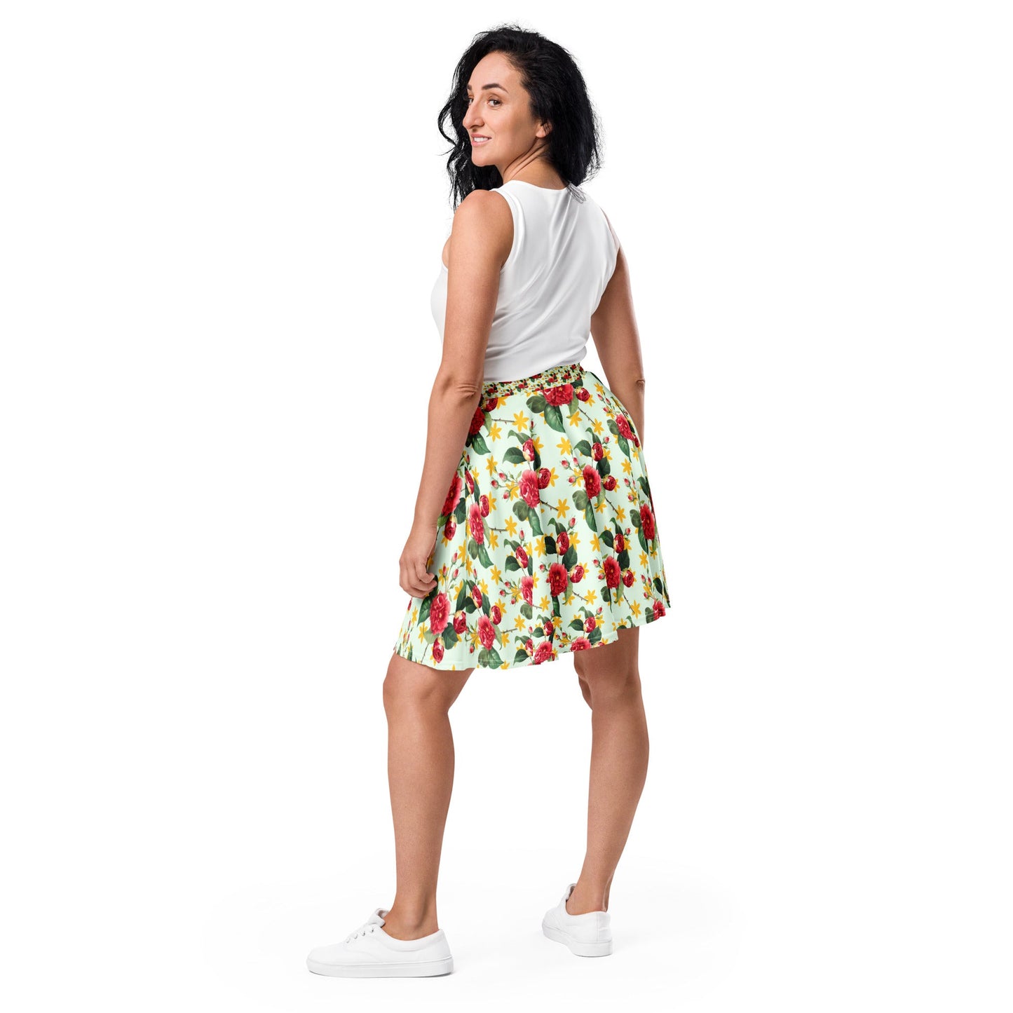 Women's skater skirt, Multi color skirt, Blooming pattern skater skirt, Cut & sew sublimation skirt, skater skirt for summer and spring - PratSN